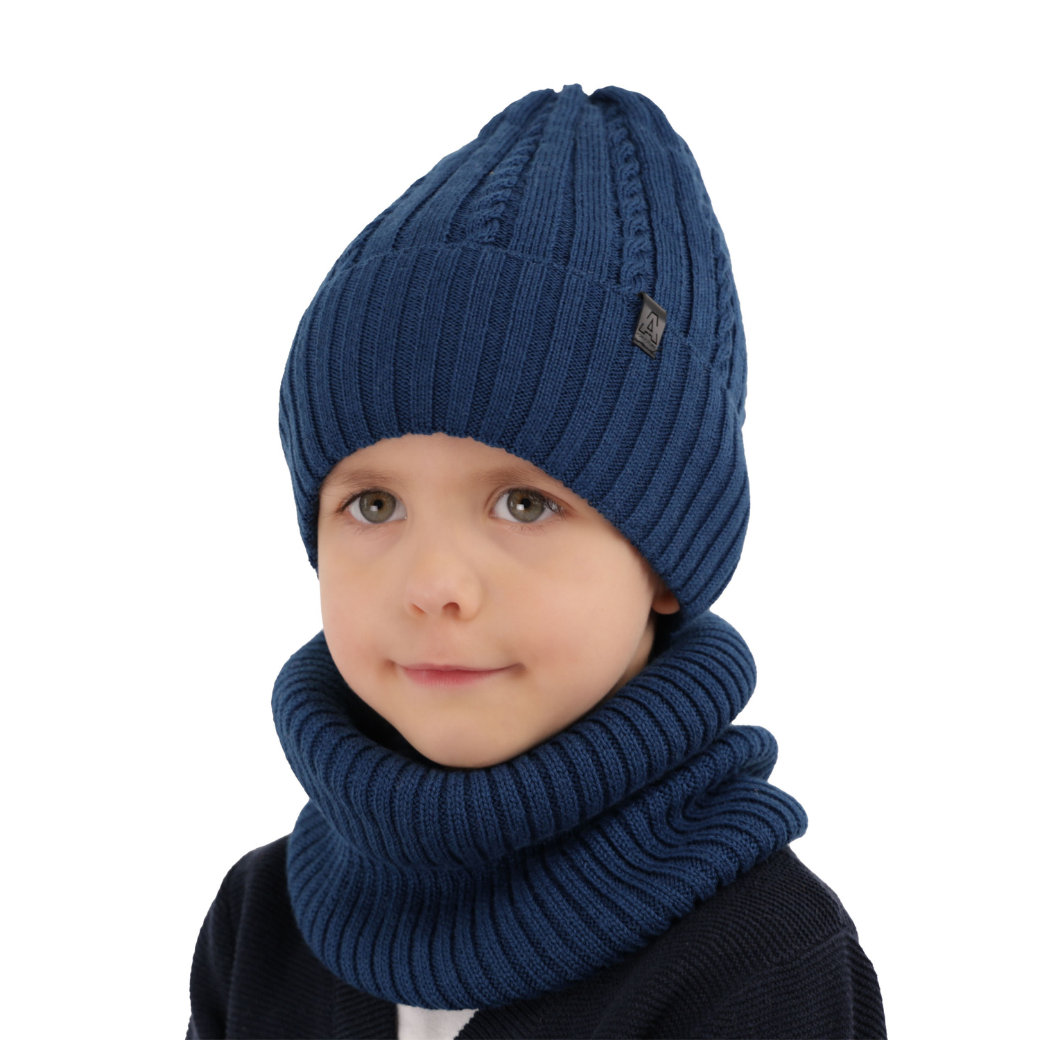 Czapka i komin dla chłopca zimowy komplet, czarny, z wełną merino Kairo