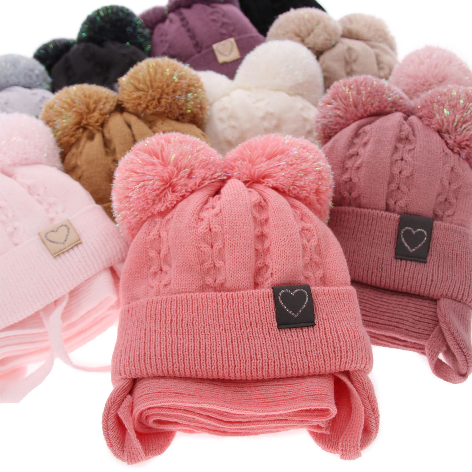 Czapka i szalik dla dziewczynki zimowy komplet, czarny, z dwoma pomponami Rozi