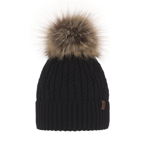 Czapka zimowa damska, czarna, z wełną merino Larida