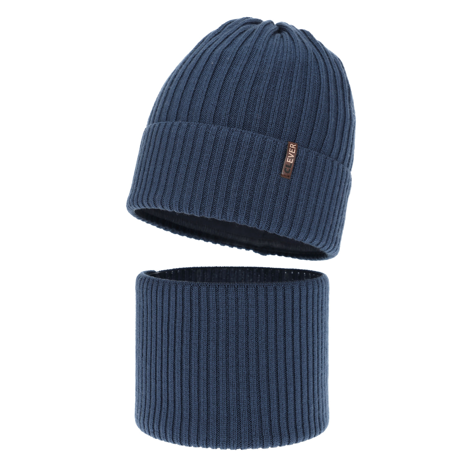 Czapka i komin dla chłopca, zimowy komplet, ciemnoniebieski, 100% wełniany merino, Gizmo