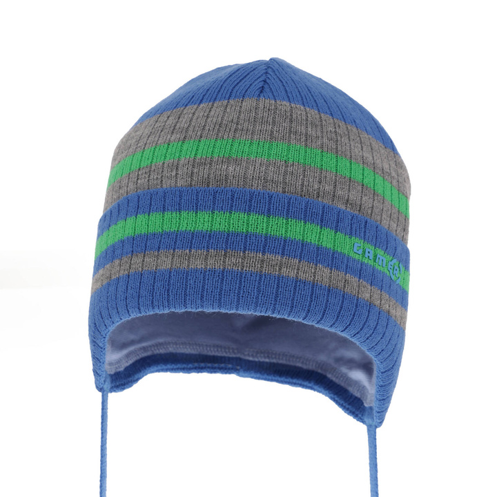 Czapka jesienna, wiosenna dla chłopca, niebieska, wiązana Oleander