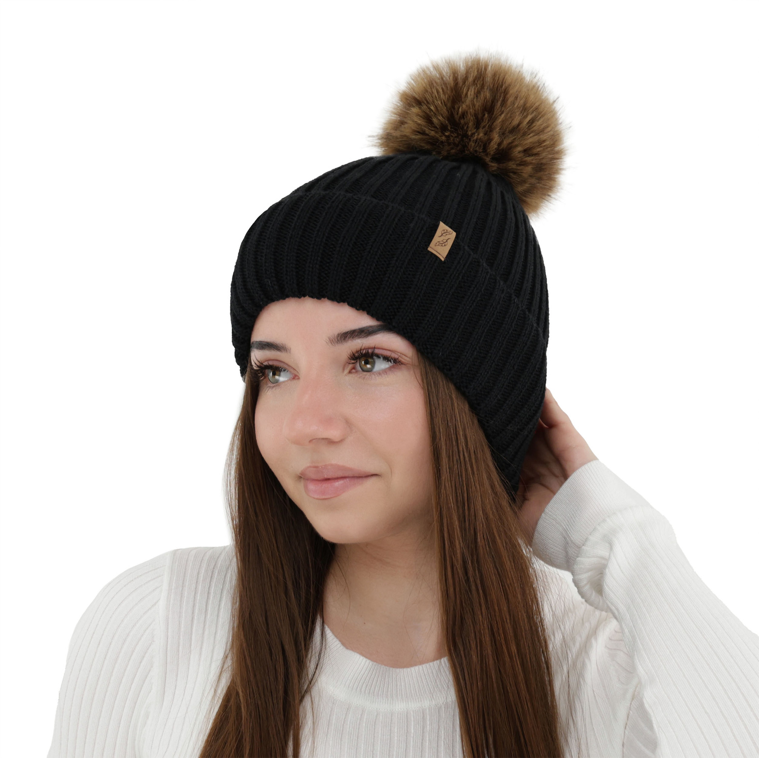 Czapka zimowa damska, camel, z wełną merino, Zamira
