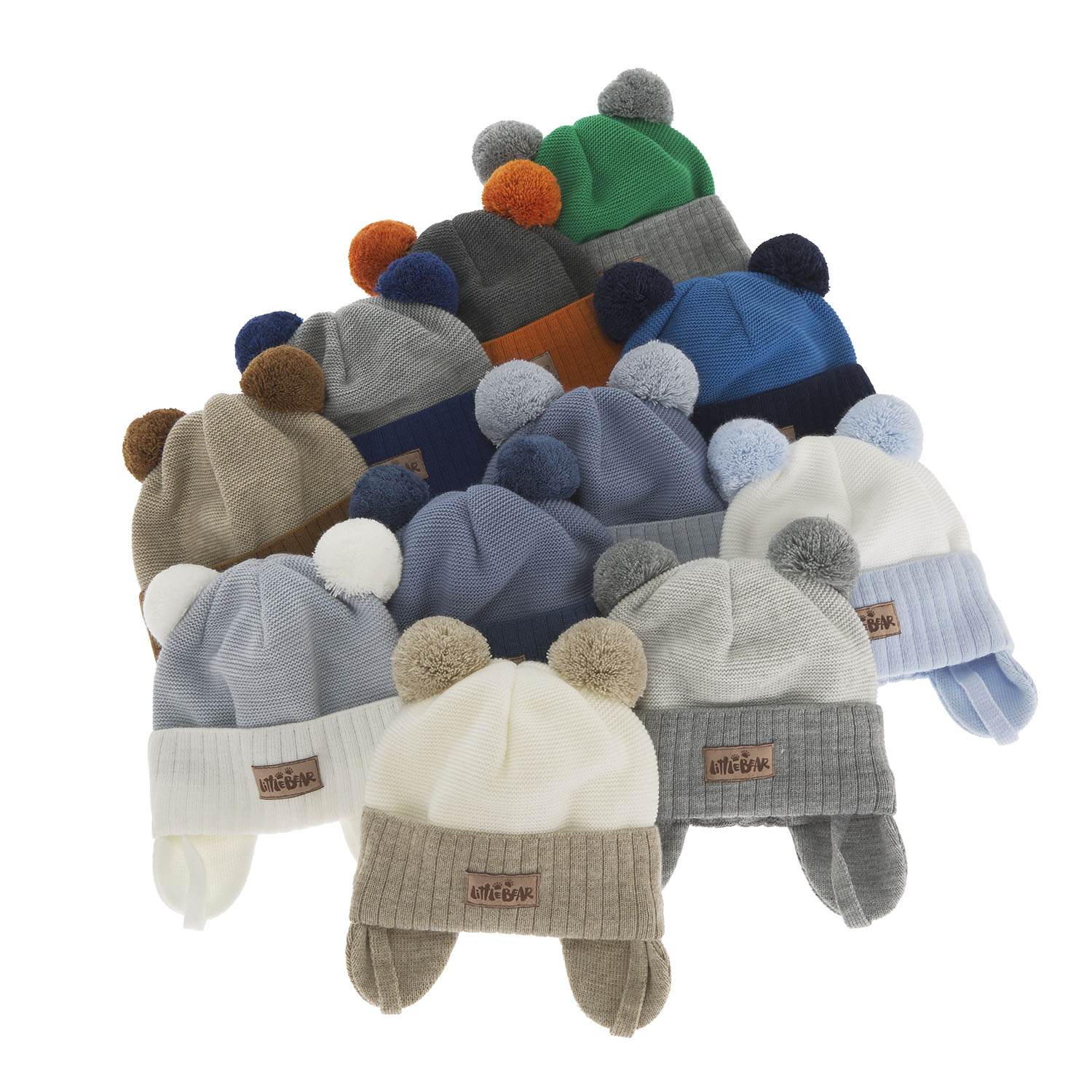 Czapka jesienna, wiosenna dla chłopca, biała, z dwoma pomponami, wiązana Gigant