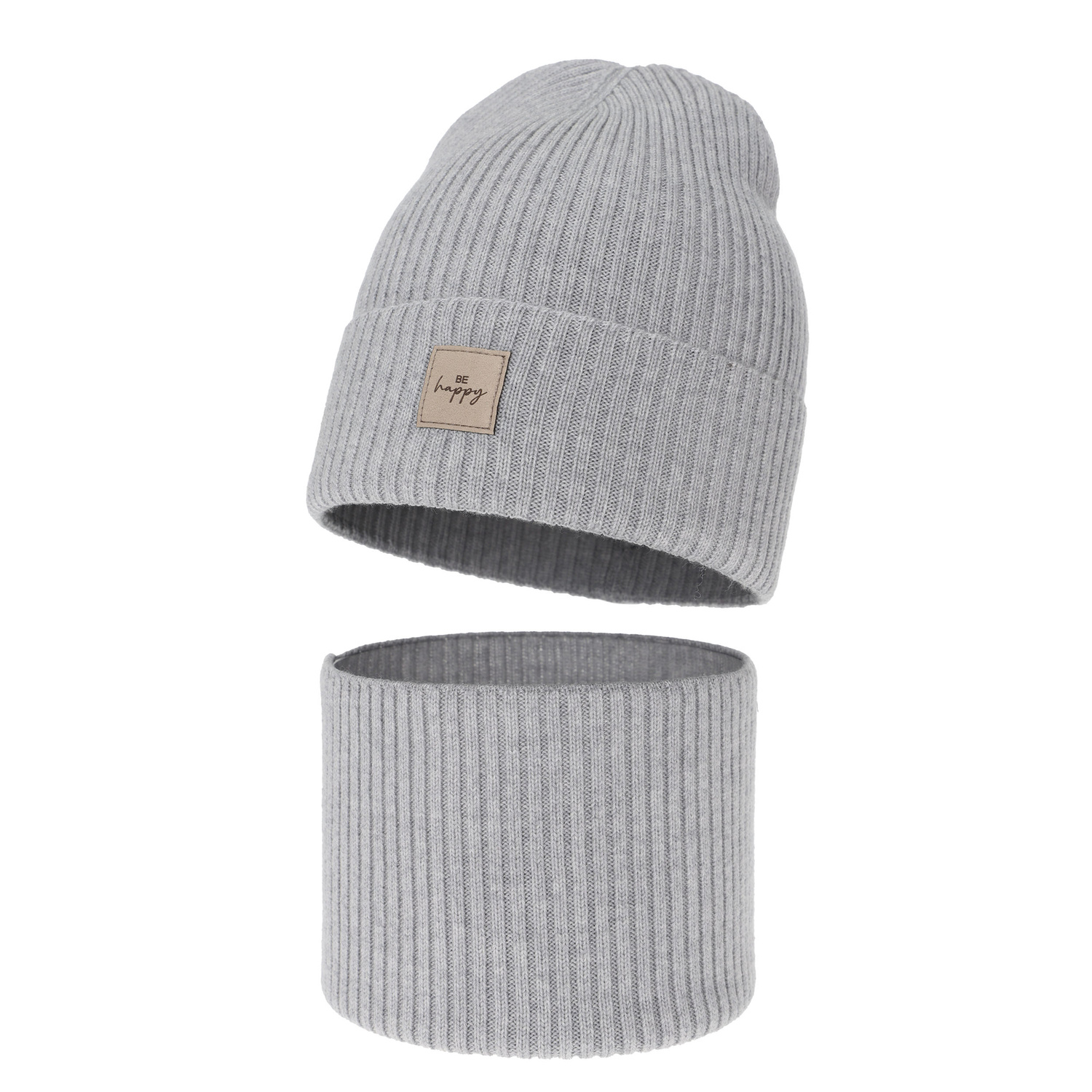Czapka i komin dla dziewczynki, jesienny, wiosenny komplet, szary, 100% wełniany merino, Vanita
