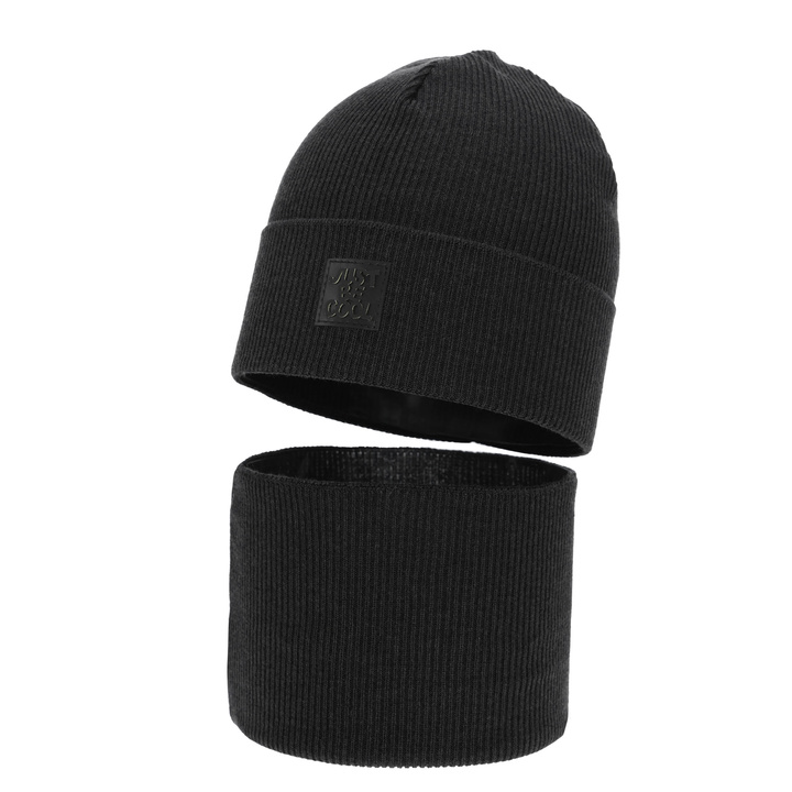 Czapka i komin dla chłopca jesienny, wiosenny komplet, z bawełną, ciemnoszary Jonas