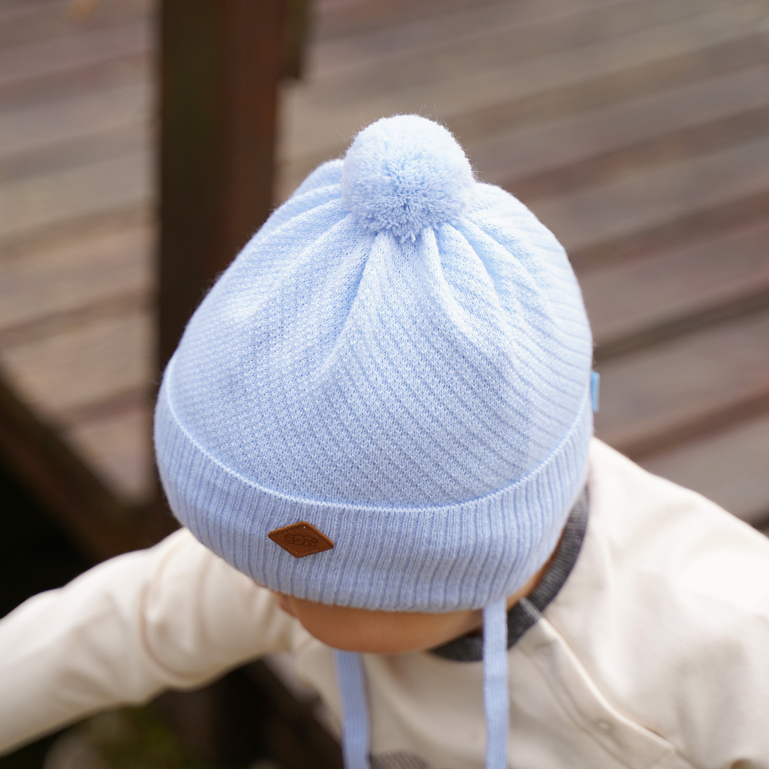 Czapka jesienna, wiosenna dla chłopca, niebieska, wiązana Halmin