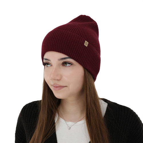 Czapka jesienna, zimowa damska, bordowa, wełna merino z kaszmirem, Alineta