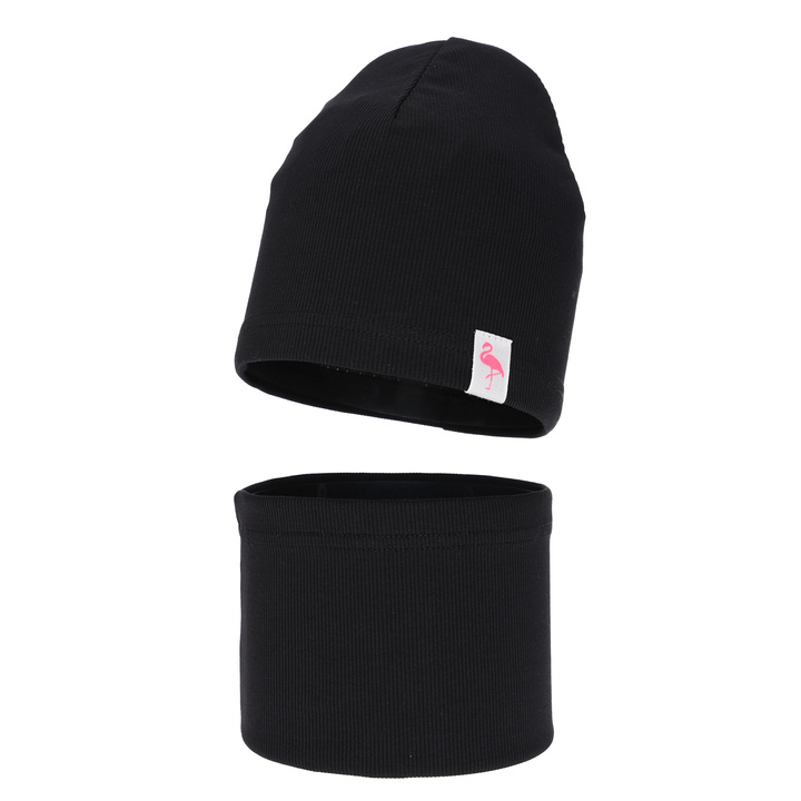 Komplet jesienny, wiosenny dla dziewczynki: czapka i komin, bawełniany, czarny Rumilla