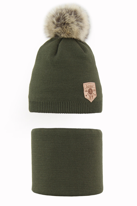 Czapka i komin dla chłopca zimowy komplet, khaki Apolin