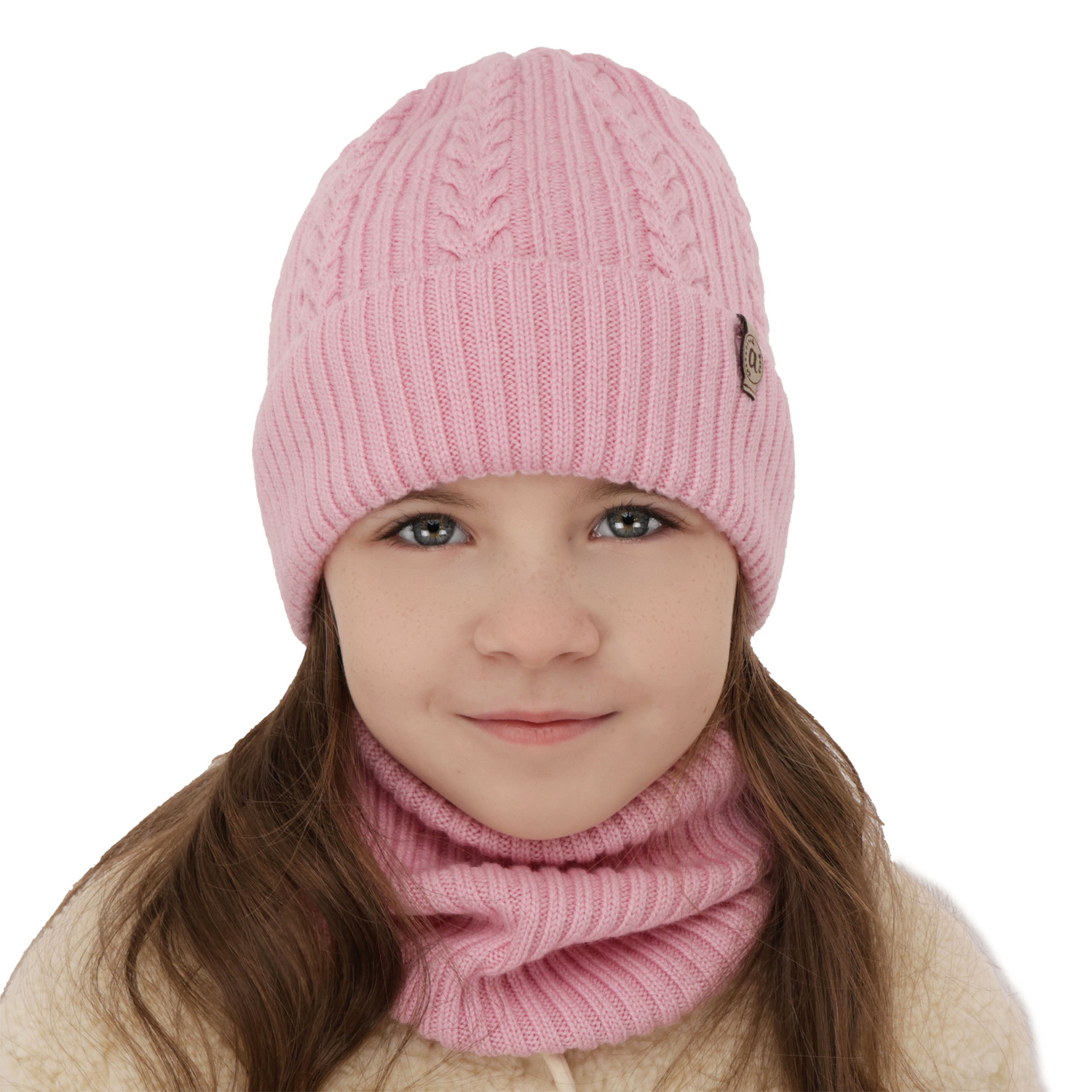 Czapka i komin dla dziewczynki zimowy komplet, różowy, 100% wełniany merino Jenny