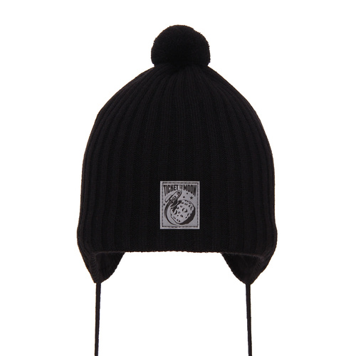 Czapka jesienna, wiosenna dla chłopca, czarna, wiązana, z pomponem Cyspin