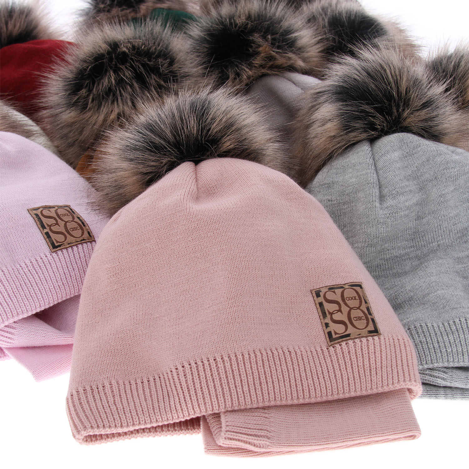 Czapka i komin dla dziewczynki zimowy komplet, bordowy, z pomponem Apolinka