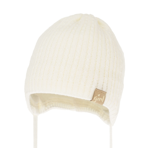 Czapka jesienna, wiosenna dla dziewczynki, kremowa, wiązana Cheri