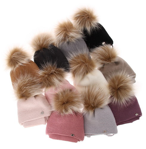 Czapka i szalik dla dziewczynki zimowy komplet, różowy, z pomponem Aimi