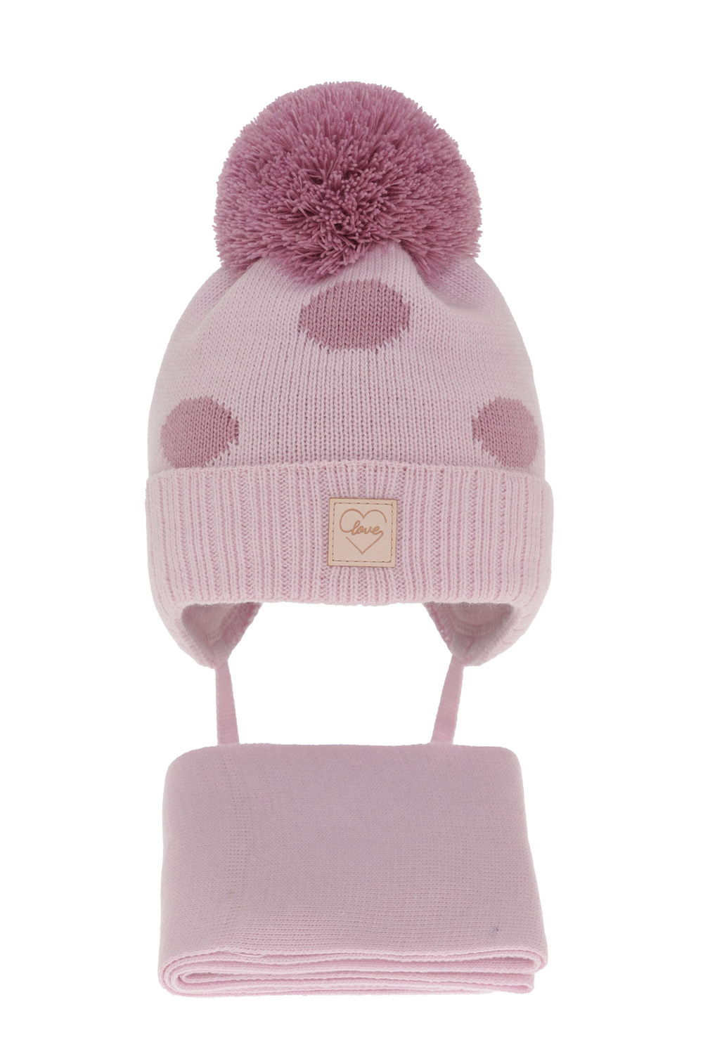 Czapka i szalik dla dziewczynki zimowy komplet, liliowy, wiązany Agostina