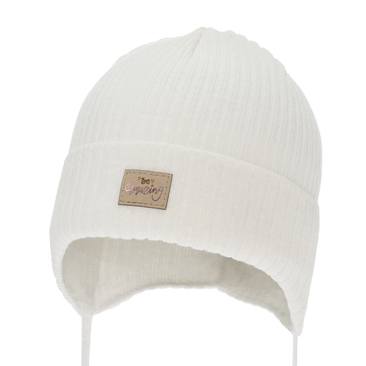 Czapka jesienna, wiosenna dla dziewczynki, biała, wiązana, z bawełną Tindra