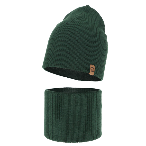 Czapka i komin dla chłopca jesienny, wiosenny komplet, zielony, 100% wełniany merino Richi