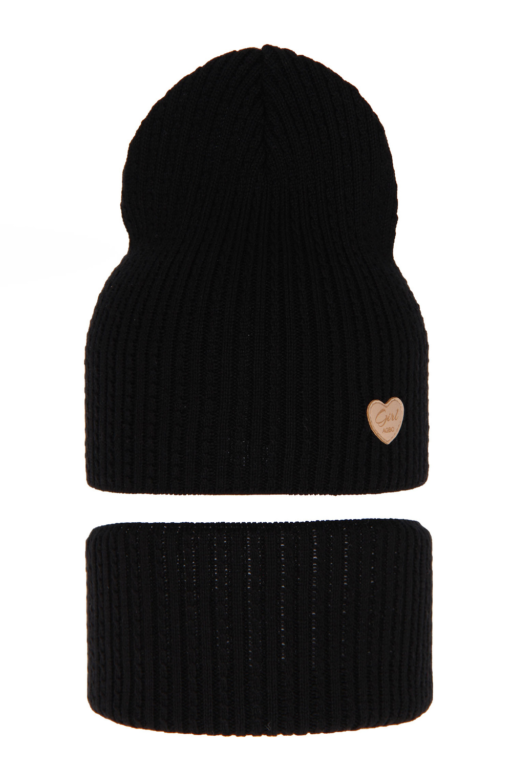 Czapka i komin dla dziewczynki jesienny, wiosenny komplet, z bawełną, czarny Wega