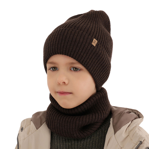 Czapka i komin dla chłopca jesienny, wiosenny komplet, camel, 100% wełniany merino Lemas