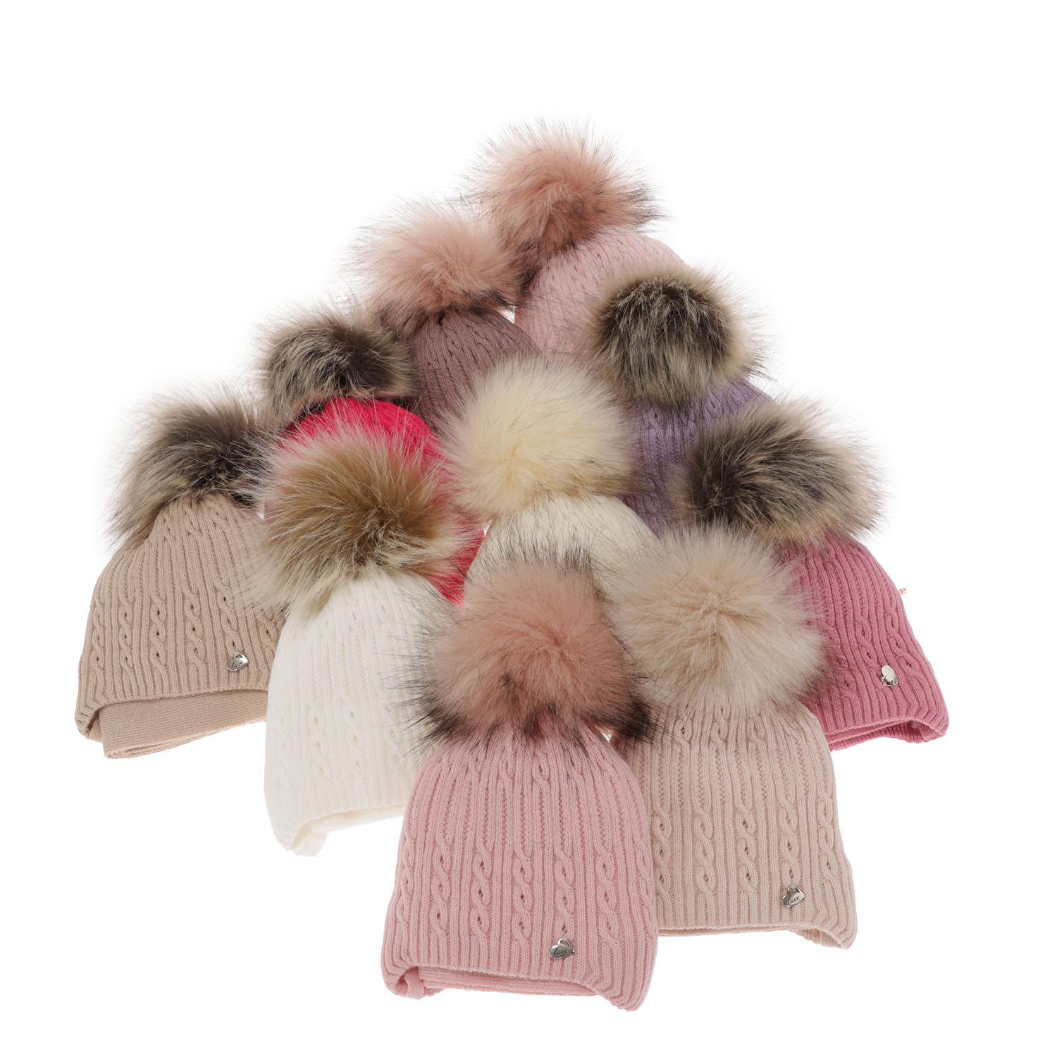 Czapka i szalik dla dziewczynki zimowy komplet, beżowy, z pomponem Amana
