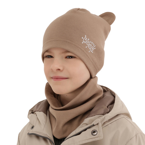 Czapka i komin dla chłopca jesienny, wiosenny komplet, khaki Cymes