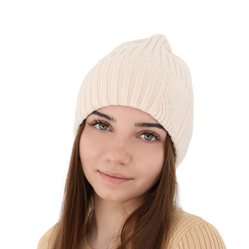 Czapka zimowa damska, różowa, 100% wełniana merino Ariga