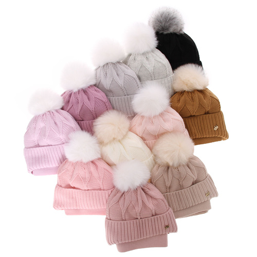 Czapka i szalik dla dziewczynki zimowy komplet, beżowy Altina