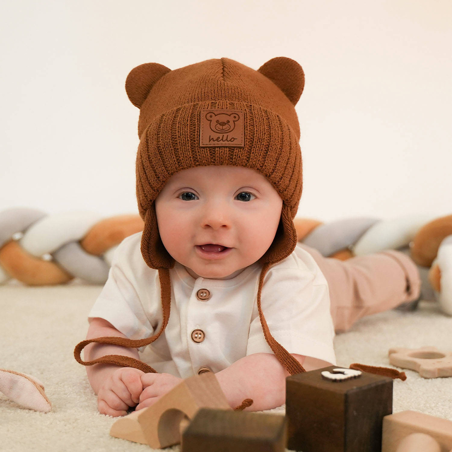 Czapka i szalik dla chłopca zimowy komplet, niebieski, wiązany Petit