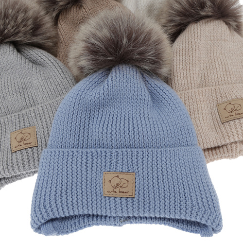 Czapka zimowa dla chłopca, wiązana, 100% wełniana merino, jasnobeżowa Jergen