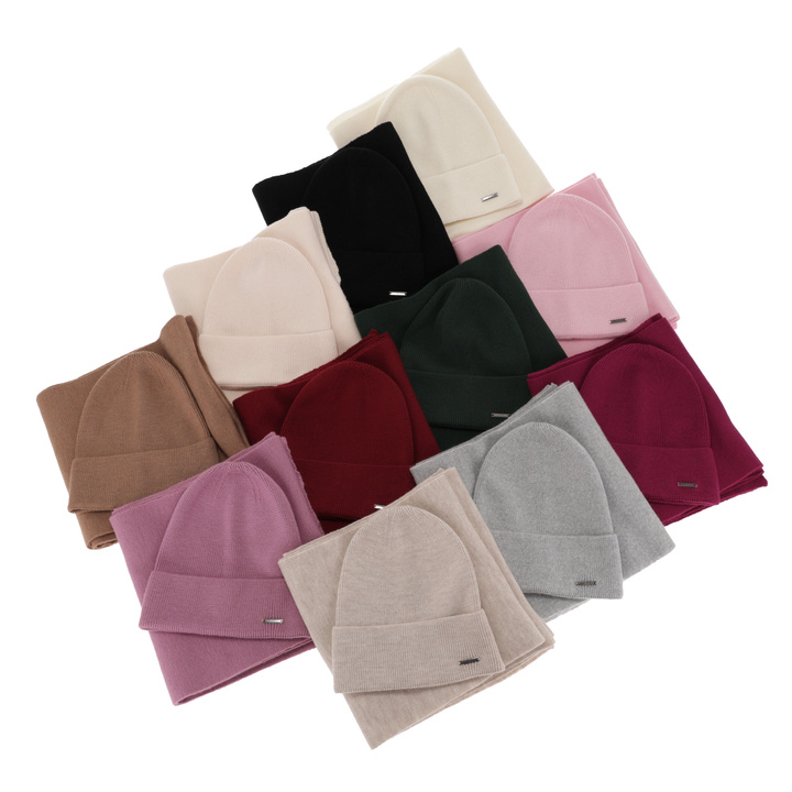Czapka i szalik damski zimowy komplet, wrzosowy, 100% wełniana merino Melpomena