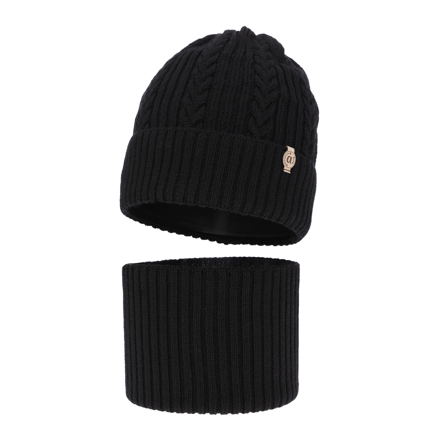 Czapka i komin dla dziewczynki zimowy komplet, czarny, 100% wełniany merino Jenny