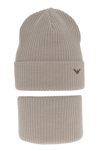 Czapka i komin dla chłopca zimowy komplet, beżowy Romeo