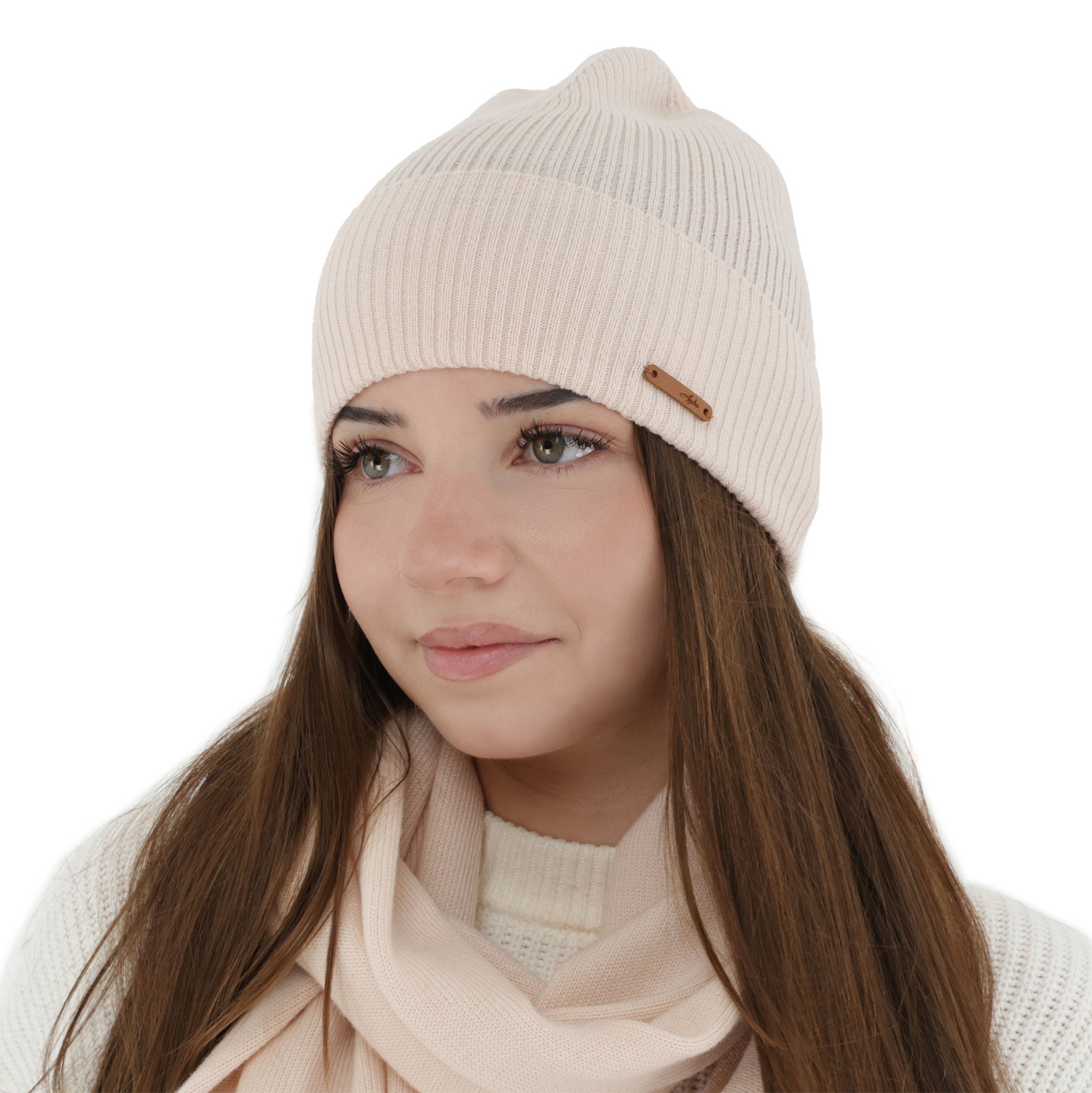 Czapka jesienna, zimowa damska, jasnoróżowa, 100% wełniana merino, Flerra