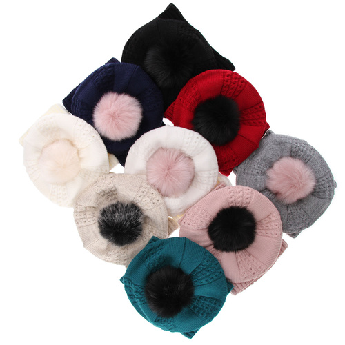 Beret i komin dla dziewczynki zimowy komplet, czerwony, z pomponem Amora