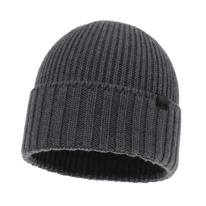 Czapka zimowa męska, szara, 100% wełniana merino, bezszwowa Bruner