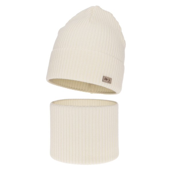 Czapka i komin dla dziewczynki jesienny, wiosenny komplet, kremowy, 100% wełniana merino Itra