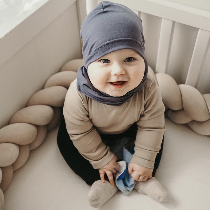 Czapka i komin dla chłopca jesienny, wiosenny komplet, khaki, bawełniany Hazel
