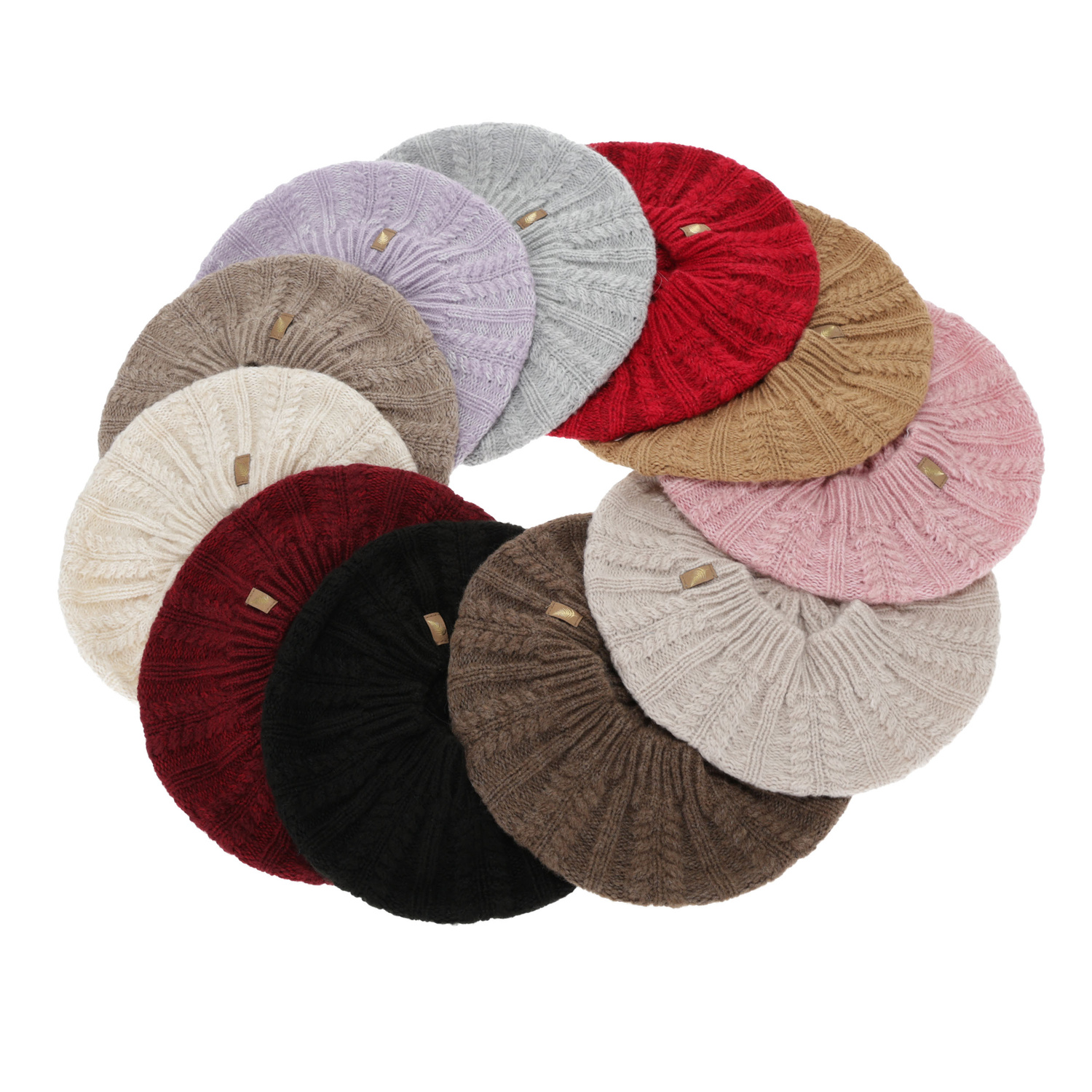 Beret damski zimowy, camel, z wełną merino Senja