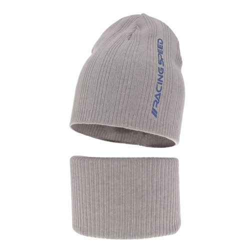 Czapka i komin dla chłopca jesienny, wiosenny komplet, szary, bawełniany Kolorado