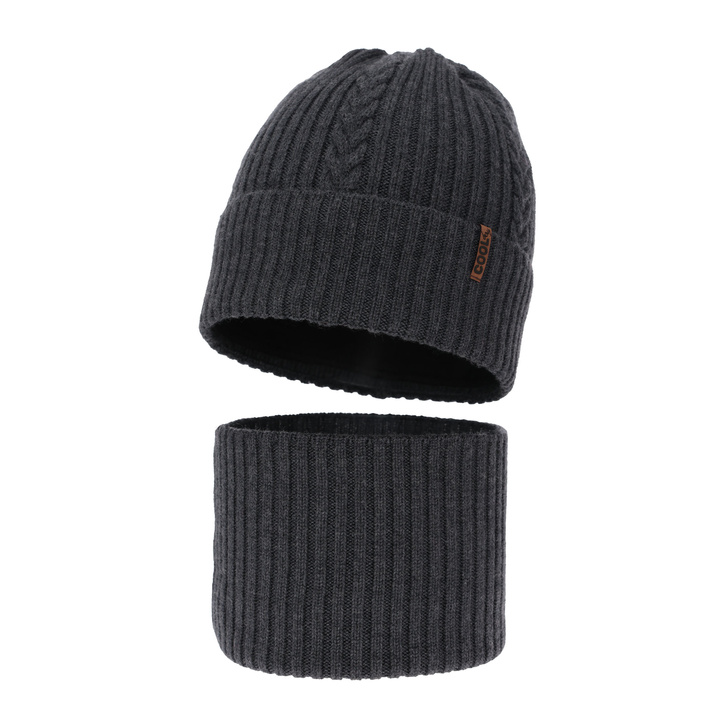 Czapka i komin dla chłopca zimowy komplet, ciemnoszary, 100% wełniana merino Wilson