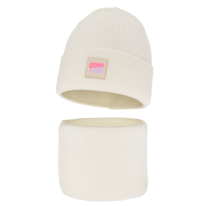 Czapka i komin dla dziewczynki zimowy komplet, kremowy Josephin