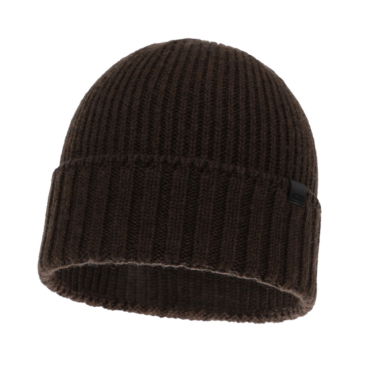 Czapka zimowa męska, brązowa, 100% wełniana merino, bezszwowa Bruner