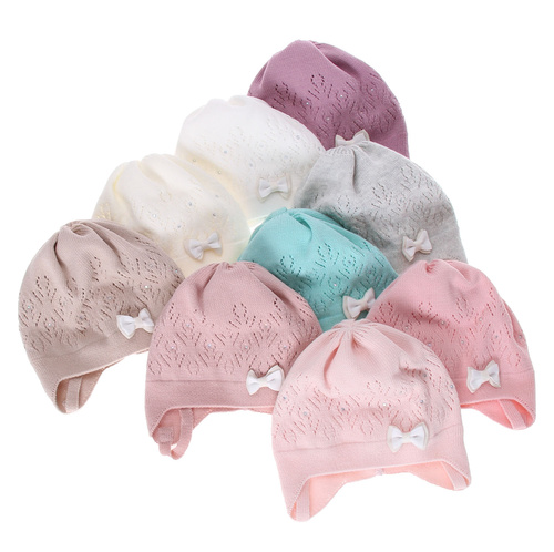 Czapka jesienna, wiosenna dla dziewczynki, beżowa, wiązana Slawia