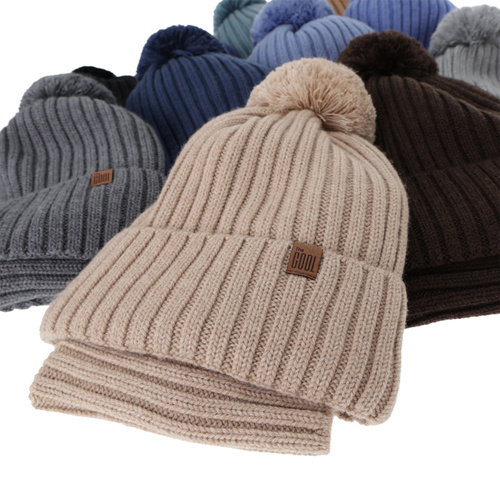 Czapka i komin dla chłopca, zimowy komplet, 100% wełniany merino, z podszyciem bawełnianym, beżowy Tolmar