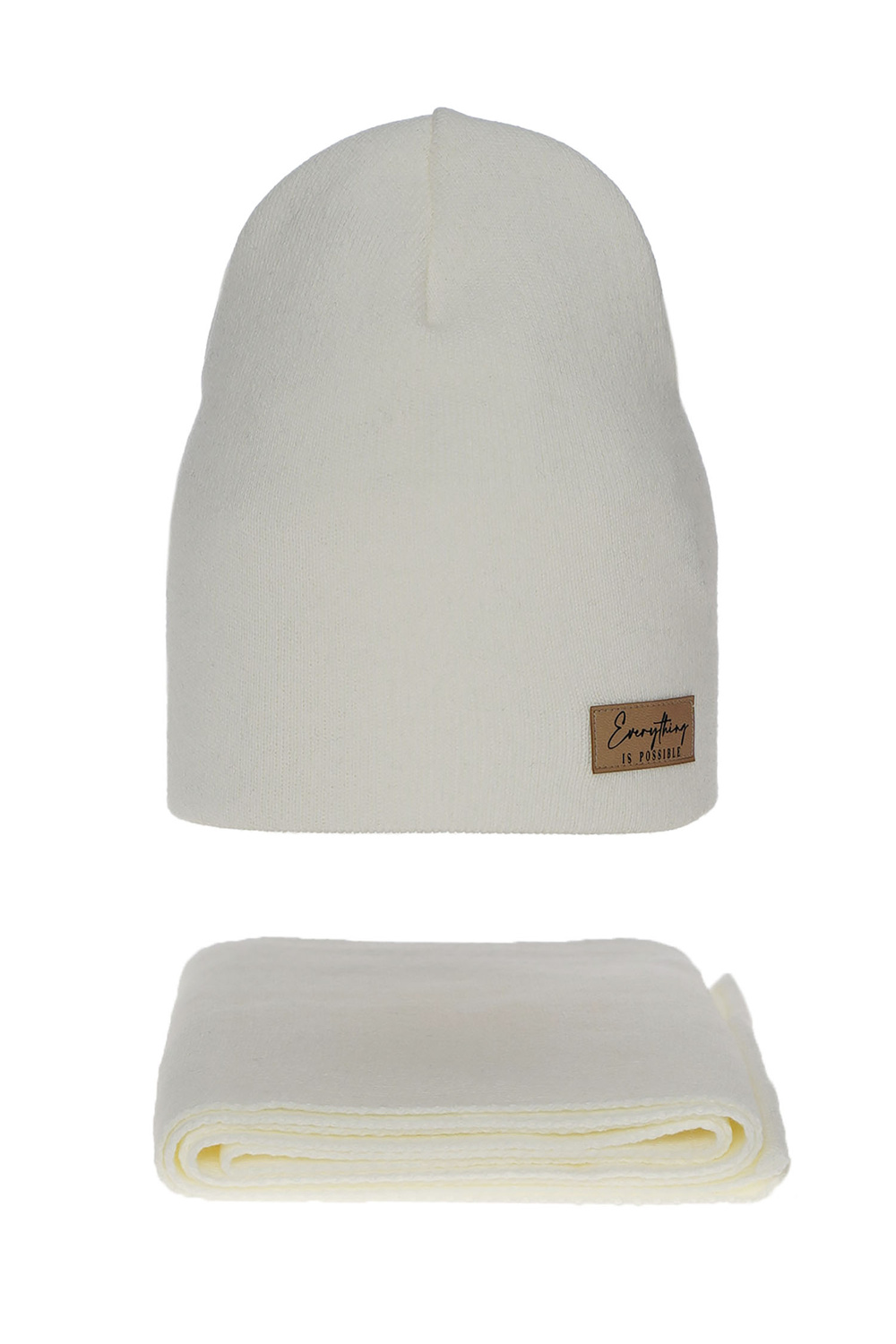 Czapka i szalik damski jesienny, wiosenny komplet, kremowy Zula