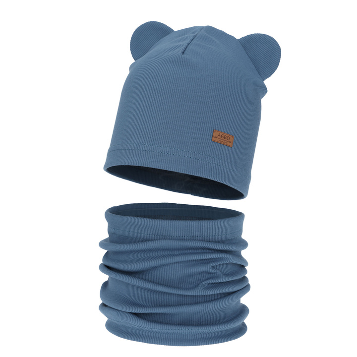 Czapka i komin dla chłopca, jesienny, wiosenny komplet, bawełniany, niebieski Gregory