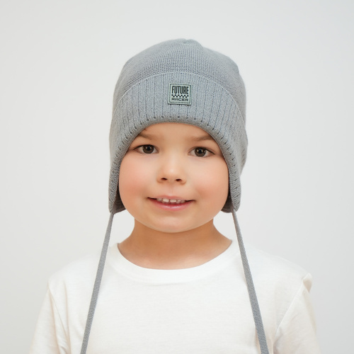 Czapka jesienna, wiosenna dla chłopca, niebieska, wiązana Parys