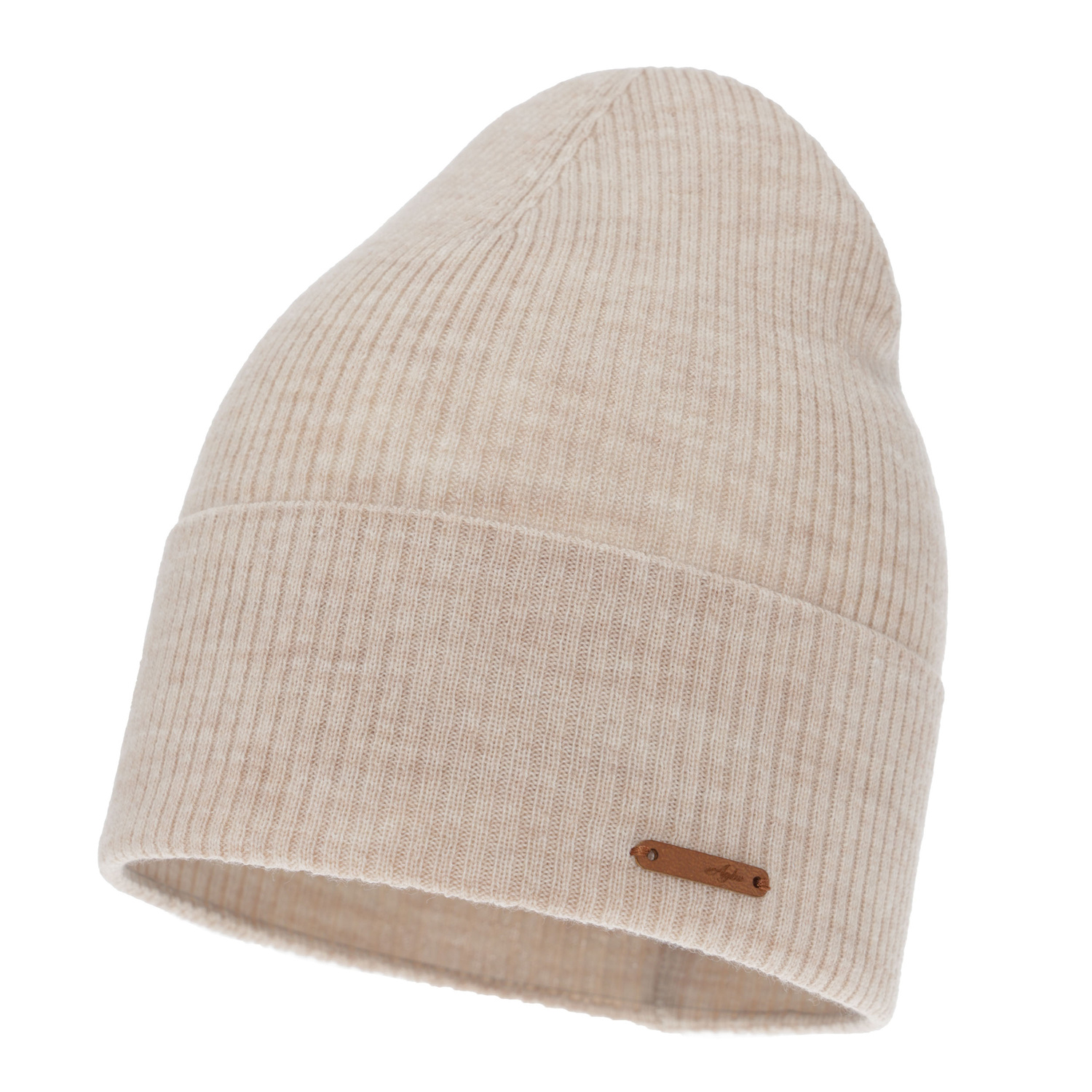 Czapka jesienna, zimowa damska, beżowa, 100% wełniana merino, Flerra