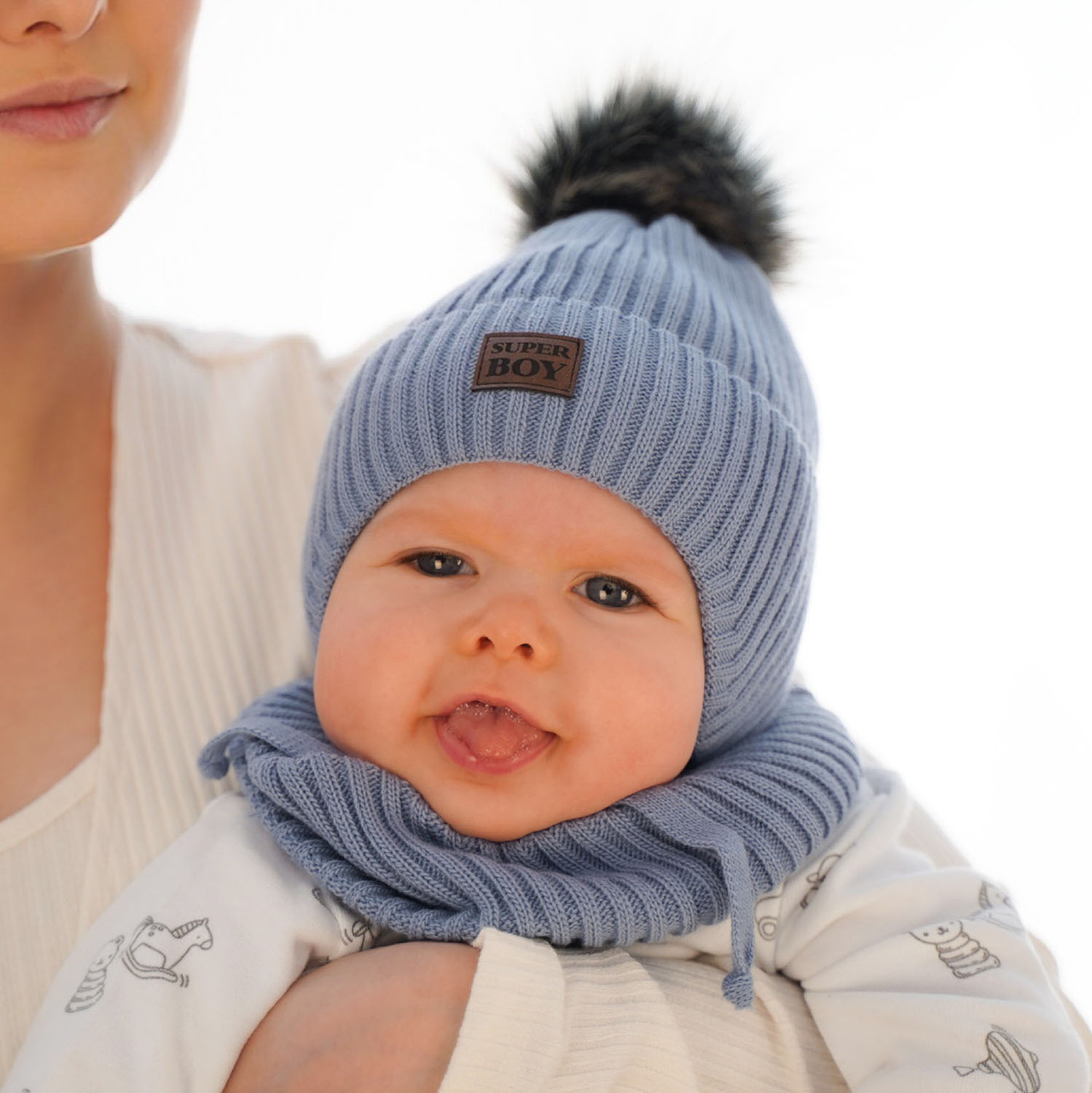 Czapka i komin dla chłopca zimowy komplet, szary, wiązany Denzel