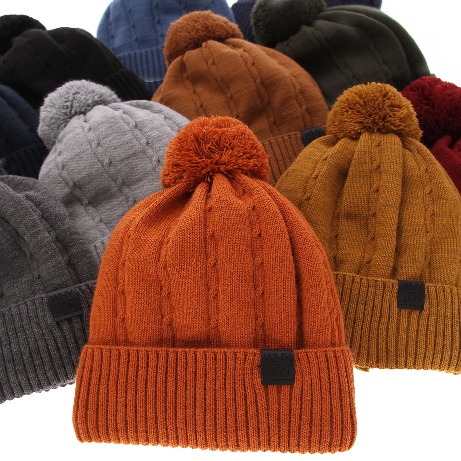 Czapka i komin dla chłopca zimowy komplet, brązowy, z pomponem Deny